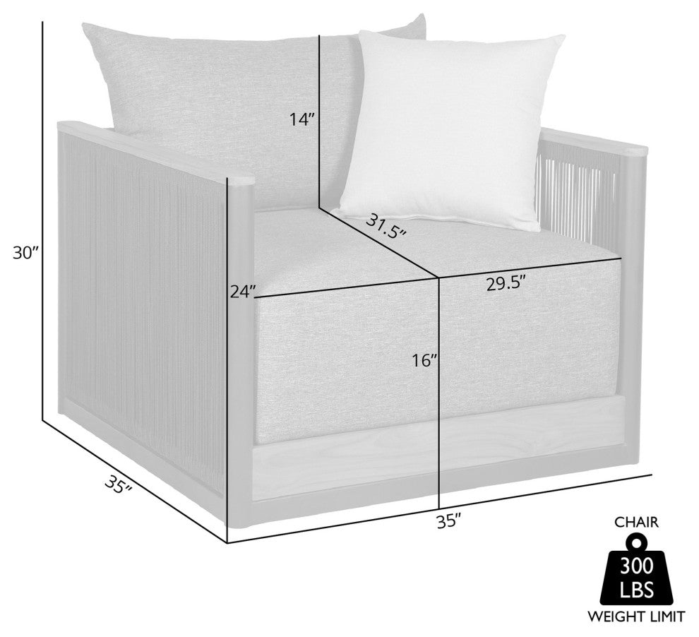 Artesia Outdoor Patio Chair Teak Wood/Black Rope Dark Gray Olefin Cushions