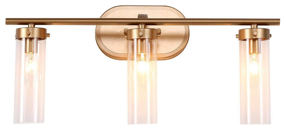 LNC Modern Gold Bathroom Vanity Light, with Clear Glass, 3 Lights