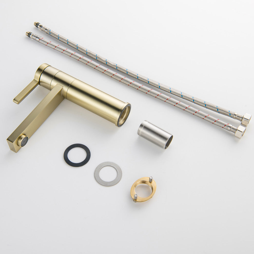 Deck Mounted Single Lever Handle Bathroom Sink Faucet, Brushed Gold