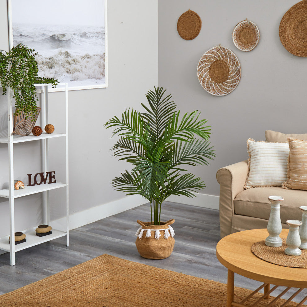 4ft. Artificial Paradise Palm Tree With Handmade Basket With Tassels