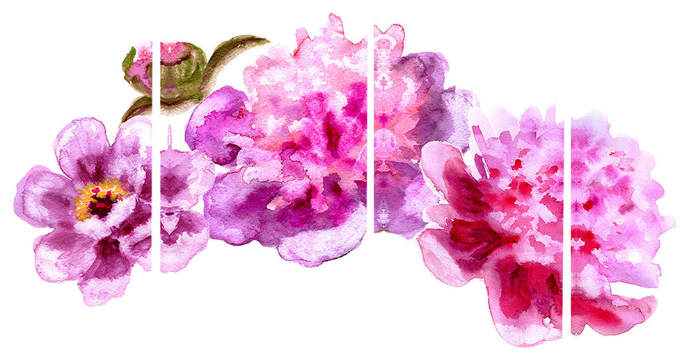 "Bright Pink Peony Flowers" Canvas Print, 4 Panels, 48"x28"