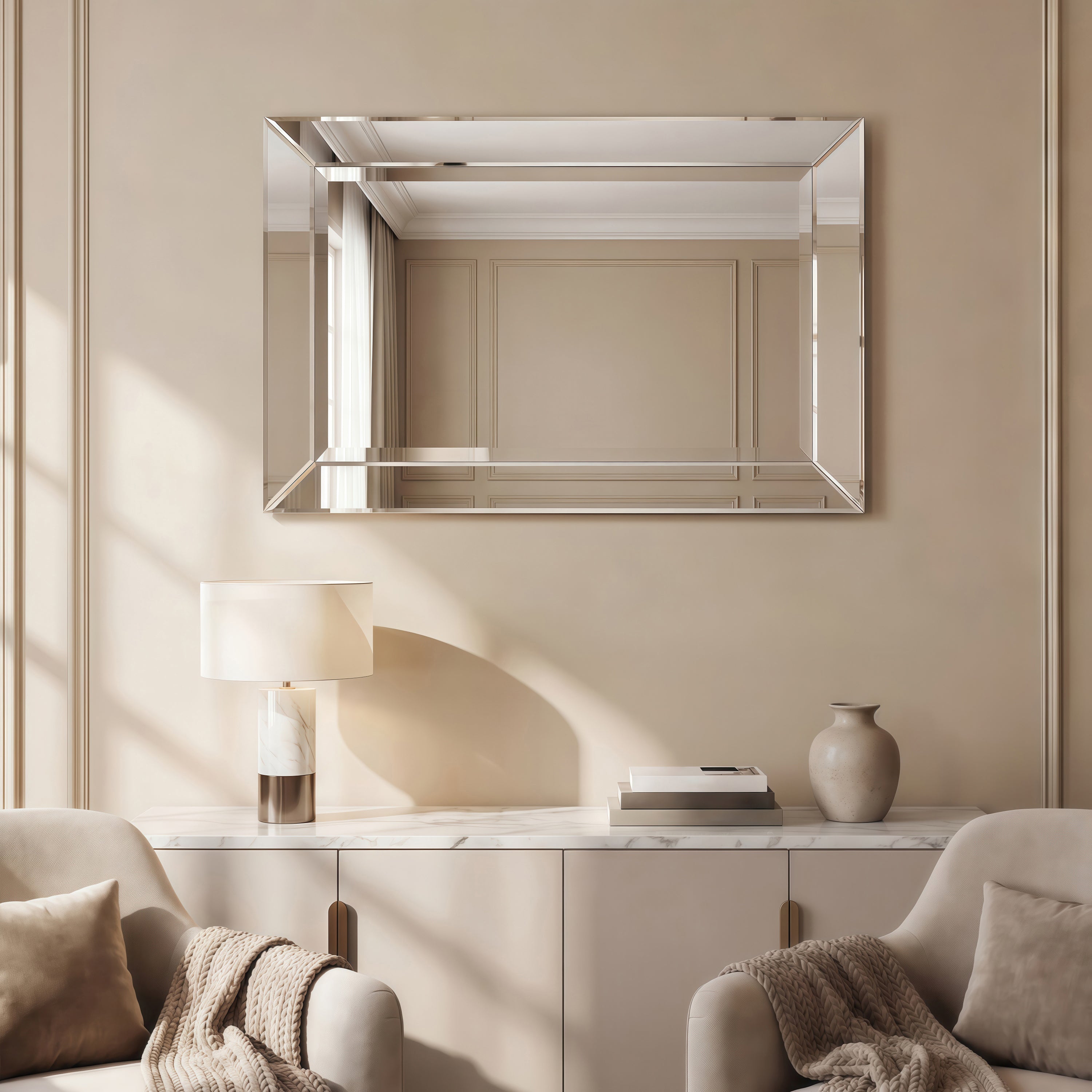 Antique Beveled Rectangle Wall Mirror, 1" Beveled Center 24"x36" Bathroom Mirror
