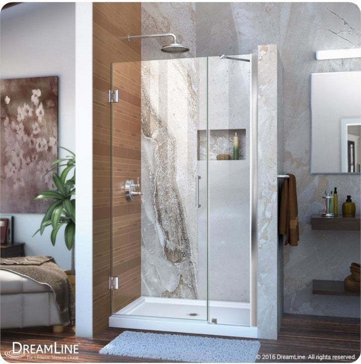 DreamLine Unidoor 41" to 42" Frameless Hinged Shower Door, Clear Glass, Chrome
