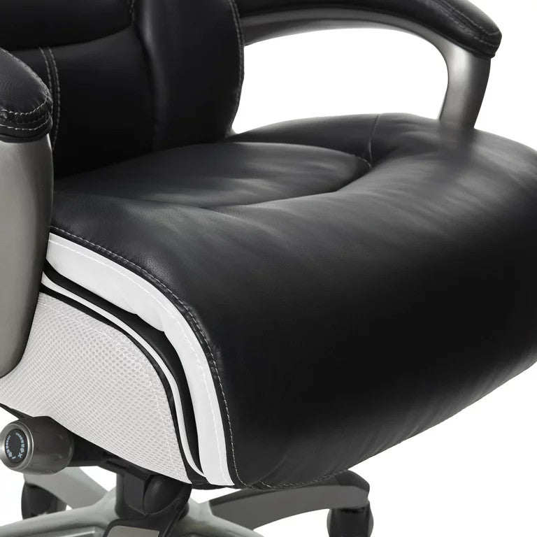 Modern Office Chair, Faux Leather Seat With Contoured Lumbar Zone, Black/White