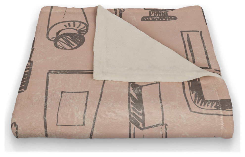 Gray Makeup Icons on Pink 50x60 Coral Fleece Blanket