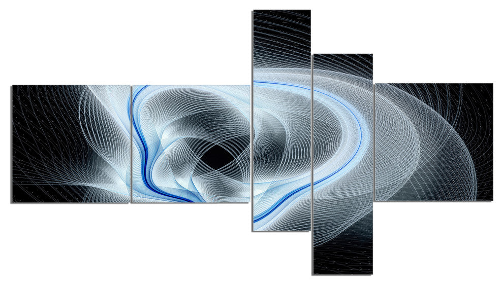 Light Blue Abstract Fractal Flower, Floral Art Canvas Print, 60"x32", 5 panels