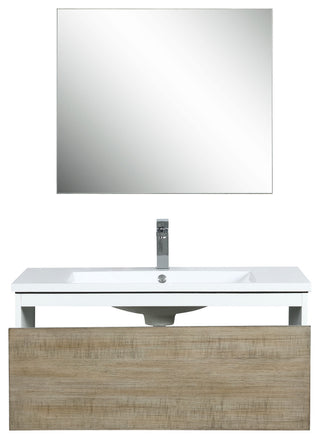 Scopi 36 Rustic Vanity, Acrylic Top With Sink, Gun Metal Faucet Set, 28 Mirror