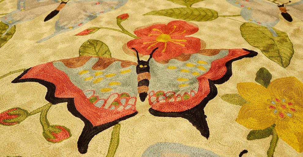 Butterfly Modern Silk Rug / Tapestry Hand Embroidered 6ft X 4ft