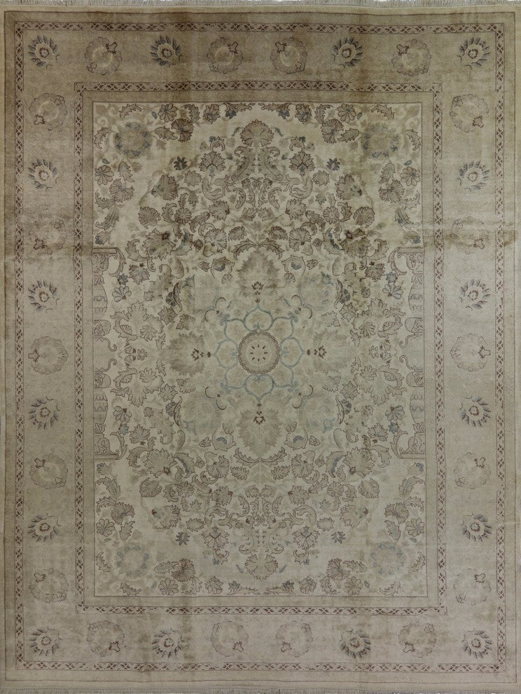 Oushak Style Hand-Knotted Peshawar Chobi Oriental Wool Rug, 9'x12'