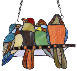 Chloe Lighting Perched Birds Tiffany-Style Animal Design Window Panel 12"x9"