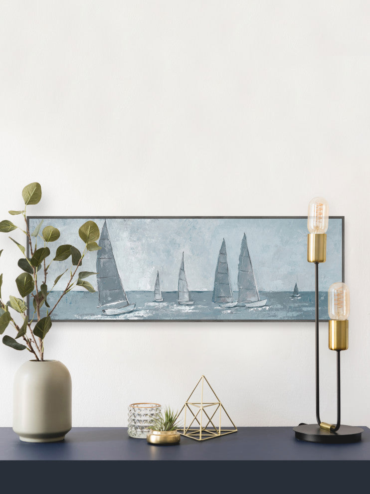"Racing Sails" Floater Framed Painting Print on Canvas, 30x10
