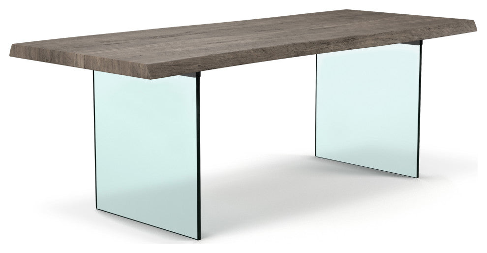 Brooks Dining Table, Sandblasted Gray, Clear, 40"x79", Glass Base