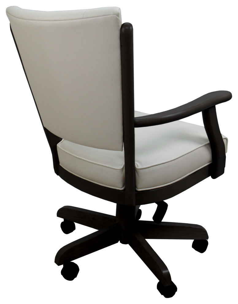 Dining Solid Wood Caster Chair on Wheels Classic, Ocean Beige Vinyl Black