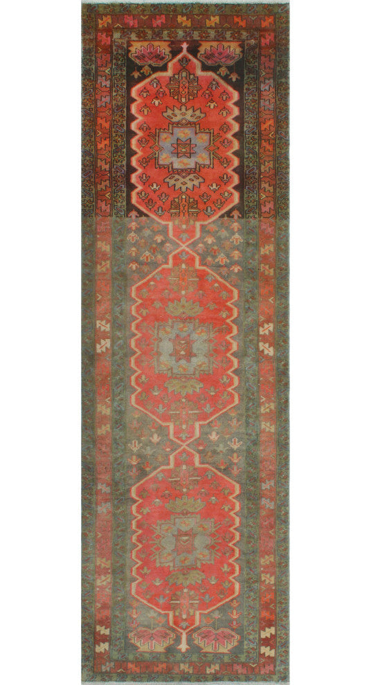 Fine Vintage Distressed Rania Charcoal/Rust Runner, 3'3x10'11