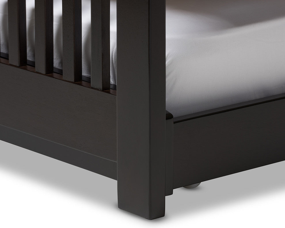 Hevea Twin Size Dark Brown Solid Wood Platform Bed With Guest Trundle Bed