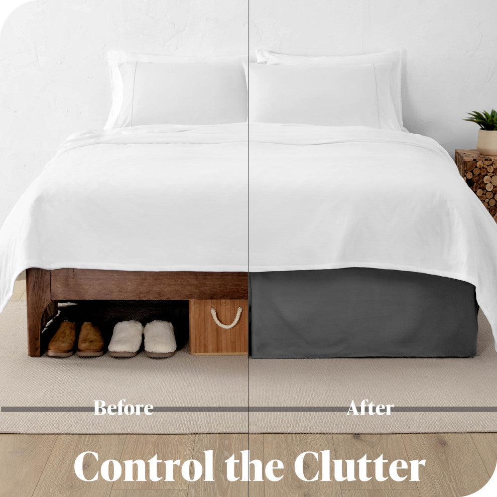 Bare Home Microfiber Bed Skirt , 15" Drop Length, Gray, California King