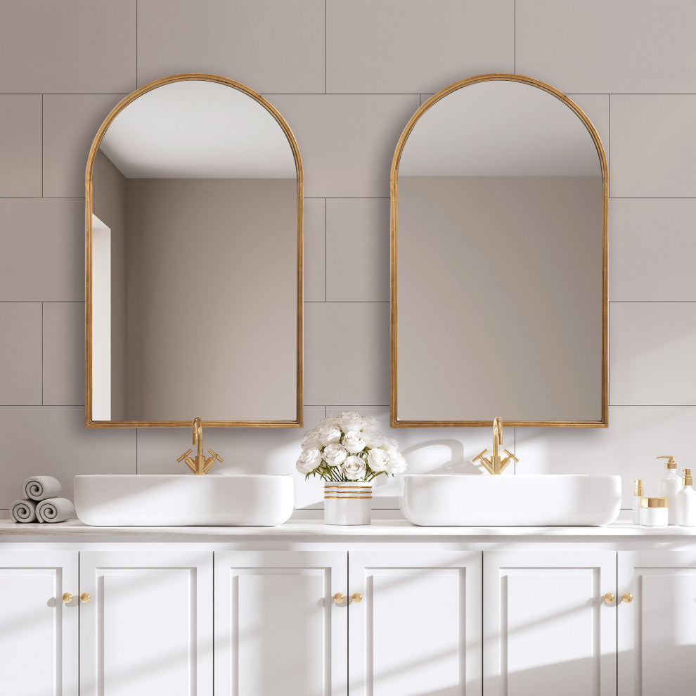 39" Transitional Gold Arched Mirror