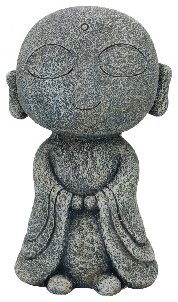 13" Gray Happy Monk Indoor Outdoor Statue