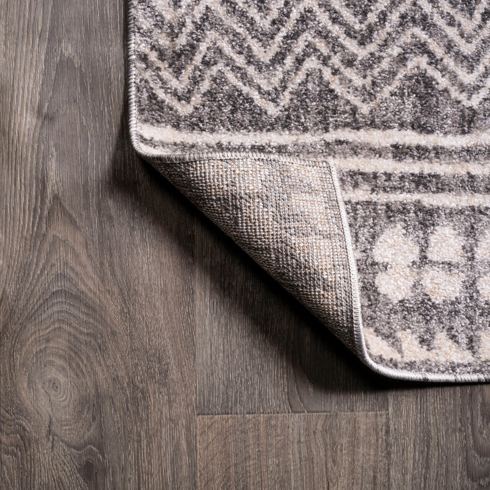 Imlil Tribal Geometric Stripe Light Gray/Cream Rug, 5 X 8