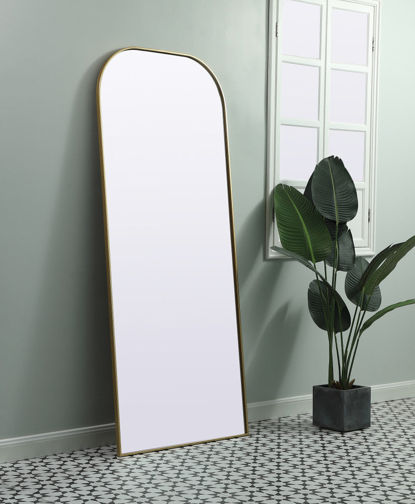 Metal Frame Arch Full Length Mirror 32X76 Inch, Brass