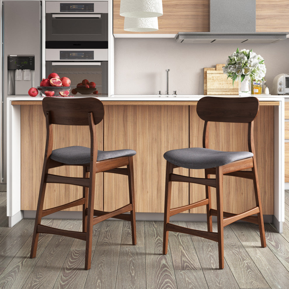 Lynn Modern Gray/Walnut Bar Chair, Set of 2