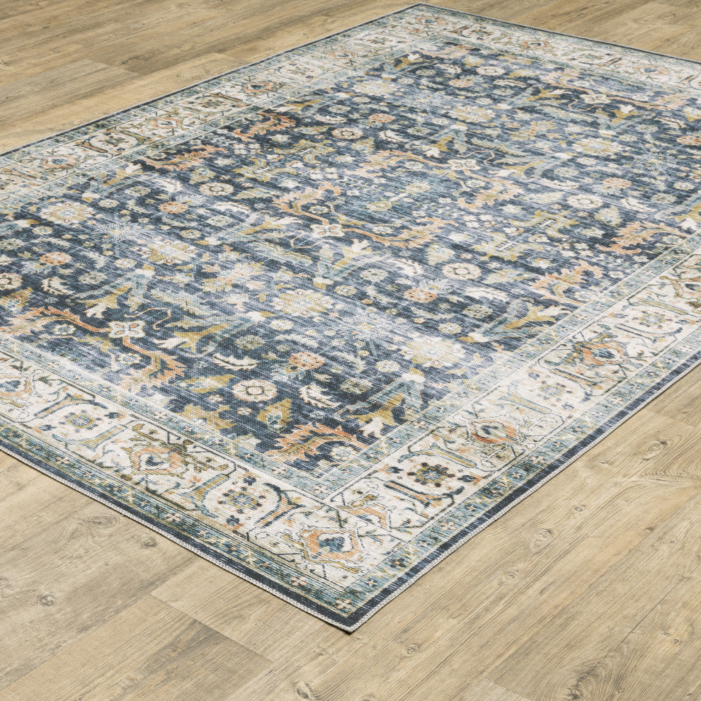 Celestia Machine Washable Vintage Indoor Area Rug, Navy, 2'x3'