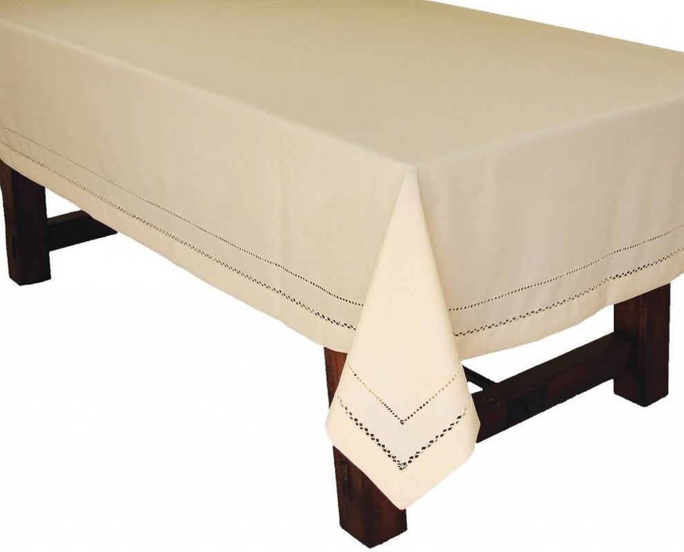 Double Hemstitch Easy Care Tablecloth, 65"x140", Ivory