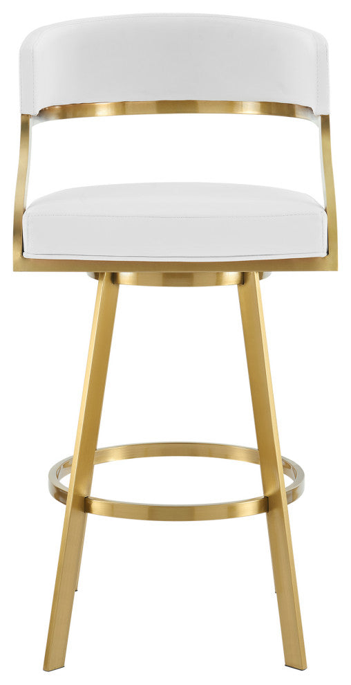 Saturn Gold Brushed Swivel Counter Stool, White, 30"