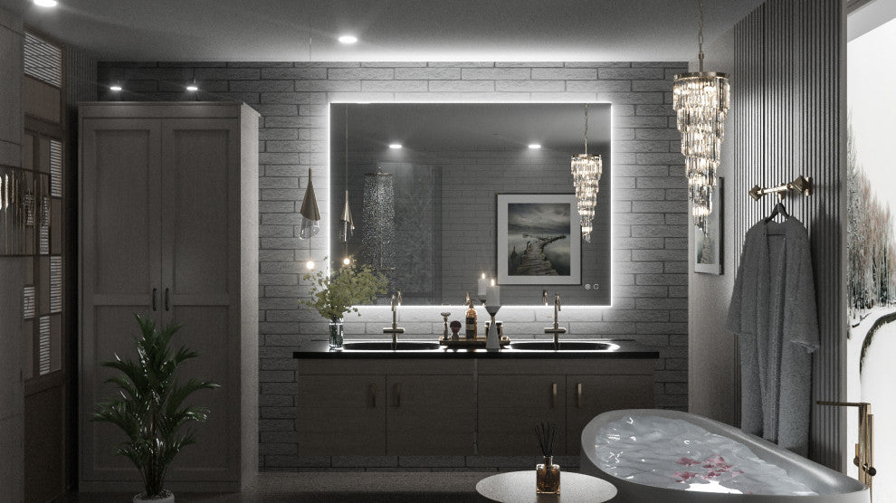 Backlit LED Mirror for Bathroom, Anti-Fog Dimmable, Silver, 40x32