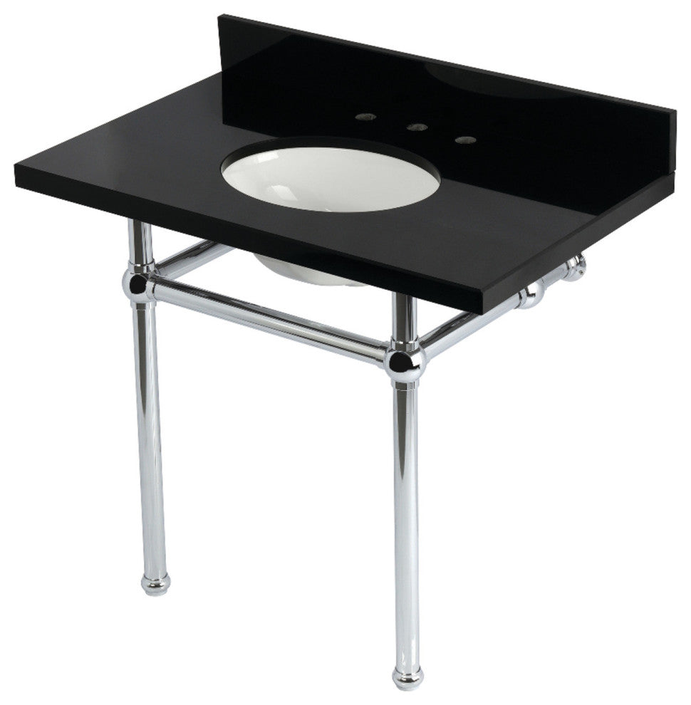 KVPK3630KB1 36" Black Granite Console Sink with Brass Legs