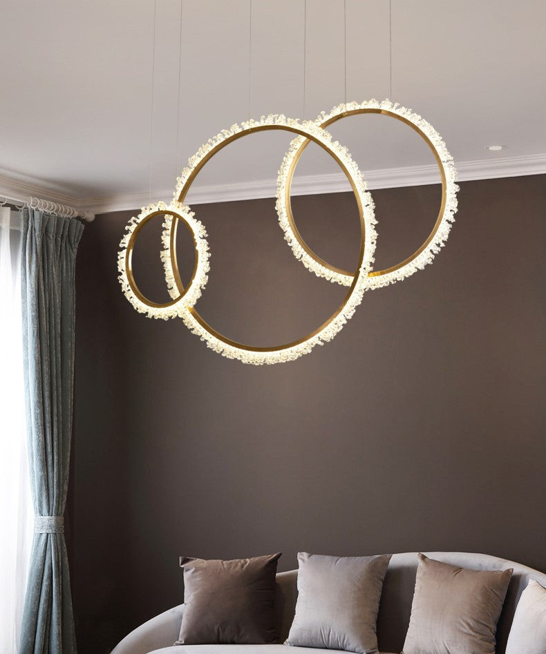 MIRODEMIÂ® Aarau | Crystal Pendant Light in the Shape of Rings, Dia15.7+23.6+31.5", Remote Dimming