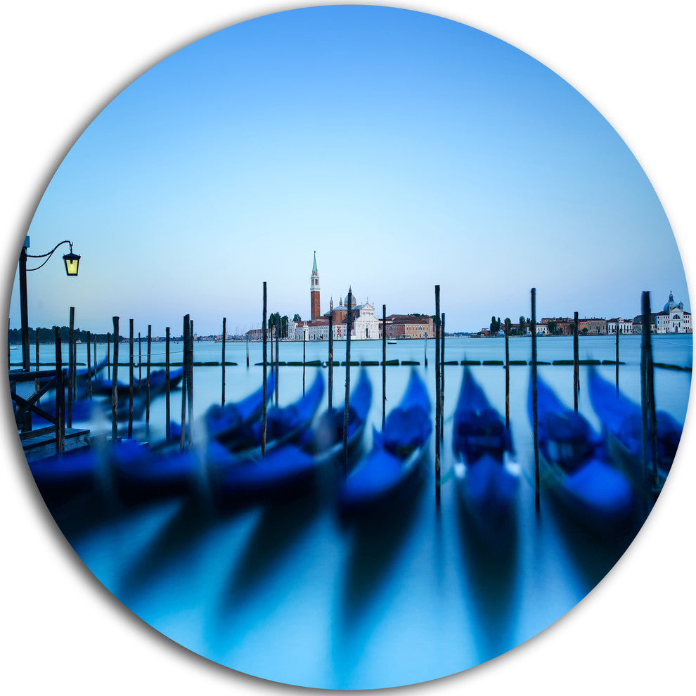 Venice Gondolas At Blue Sunset, Seashore Disc Metal Artwork, 36"