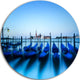 Venice Gondolas At Blue Sunset, Seashore Disc Metal Artwork, 36"