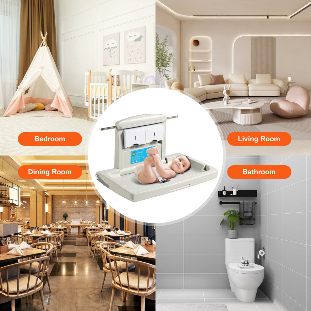 VEVOR Wall-Mounted Baby Changing Station Horizontal Foldable Diaper Change Table
