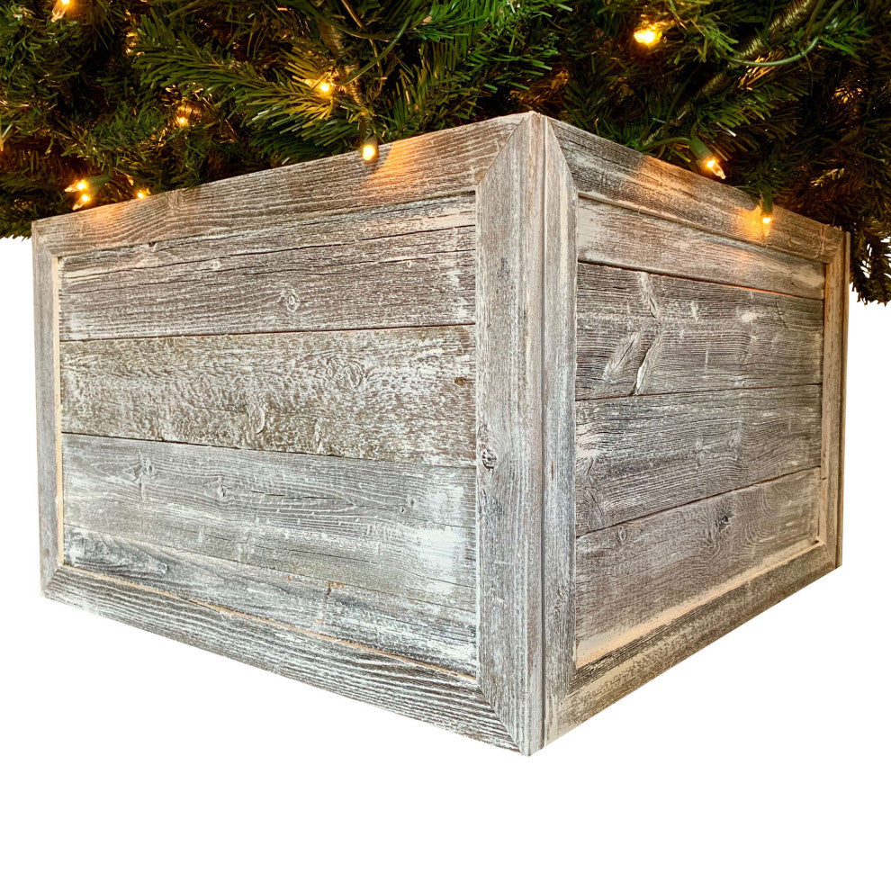 HomeRoots 23" Square White Wash Christmas Tree Collar