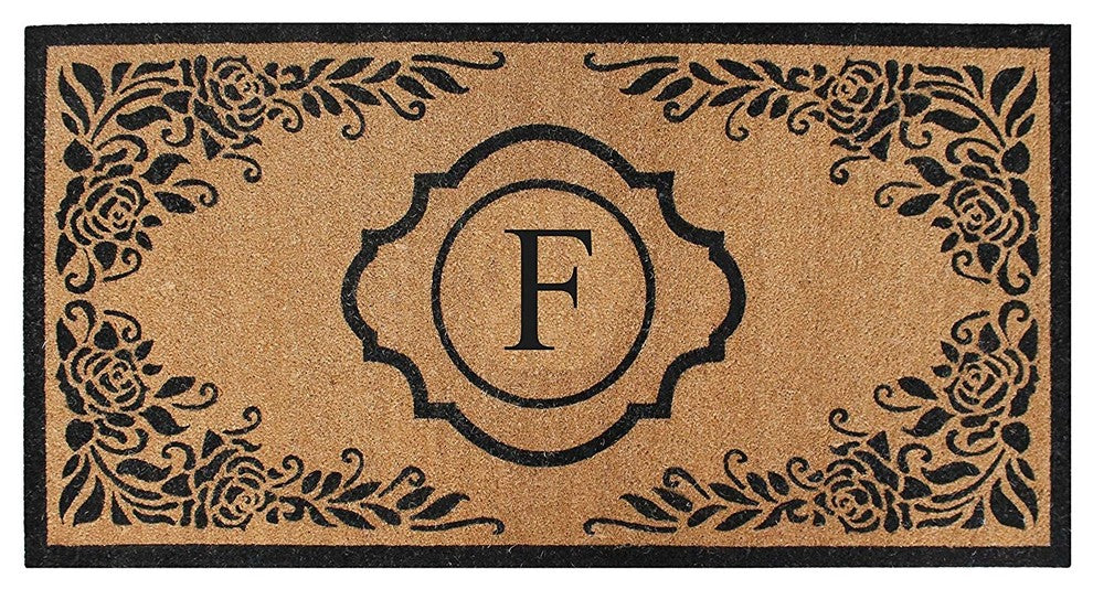 A1HC First Impression Hand Crafted Ella Entry Coir Monogrammed Double Doormat, F