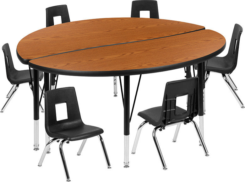 47.5" Circle Wave Activity Table Set with 12" Student Stack Chairs, Oak