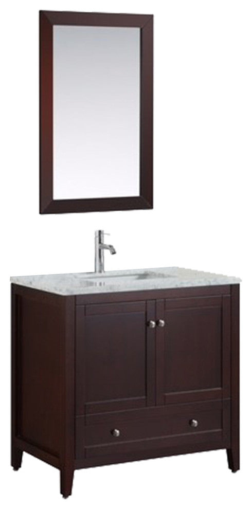 Eviva Lime 36"  Vanity Teak(Dark Brown) with White Jazz Marble Carrera Top