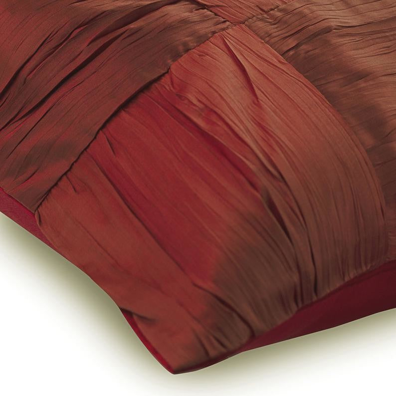 Textured Orange Crushed Silk 14"x14" Solid Color Pillow Cover, Dreamy Rust
