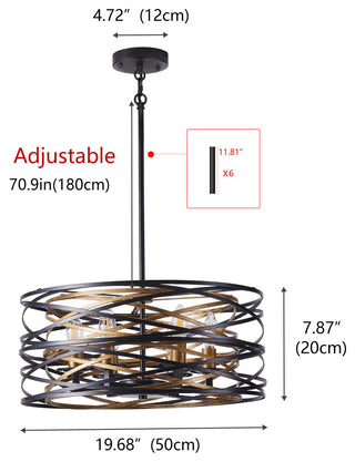 6-Light Vintage Flat Iron Ring Ceiling Light Chandelier Black Bronze Pendant