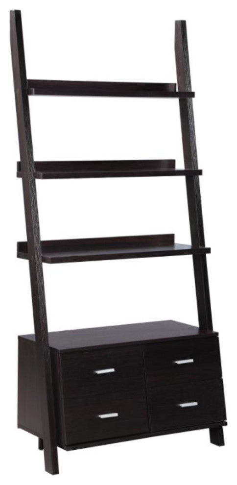 4-Drawer Ladder Bookcase, Cappuccino