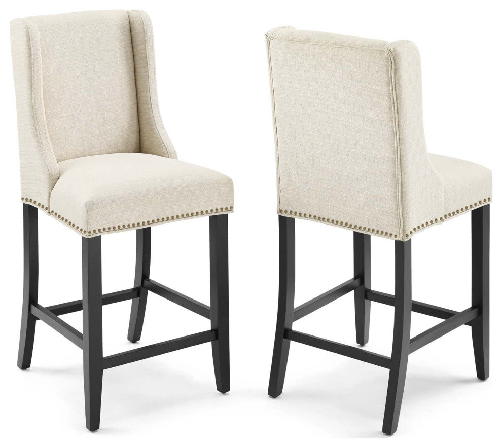 Baron Counter Stool Upholstered Fabric Set of 2 - Beige