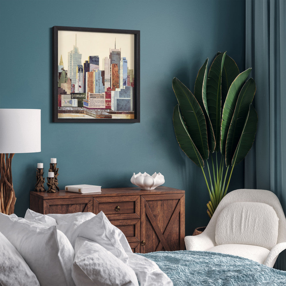 New York City B Skyline Dimensional Collage Framed Wall Art Under Glass Art