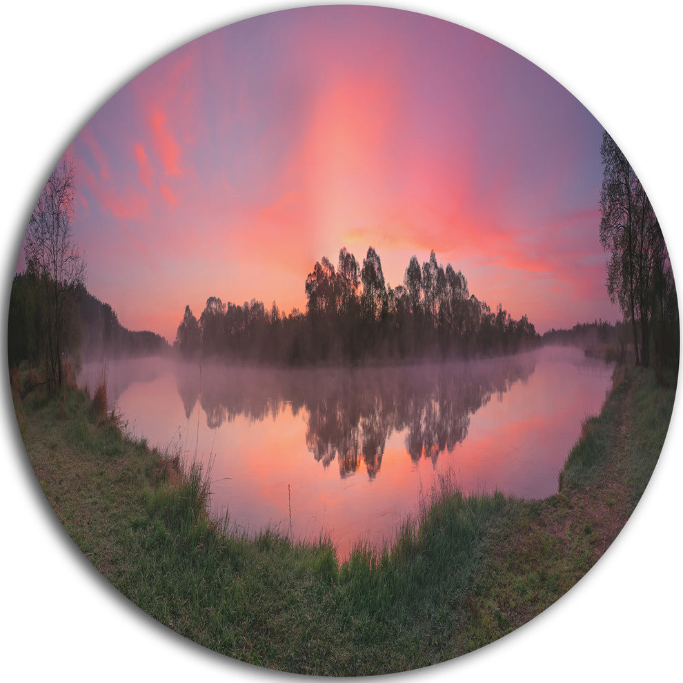 Purple Tinged Lake Sunrise View, Landscape Disc Metal Wall Art, 23"