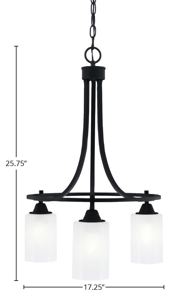 Paramount Downlight 3-Light Chandelier, Matte Black, 4" White Marble Glass