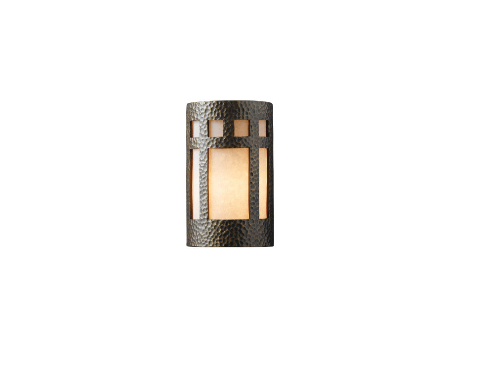 Ambiance Large Prairie Window, Wall Sconce, Hammered Polished Brass, Incandescent