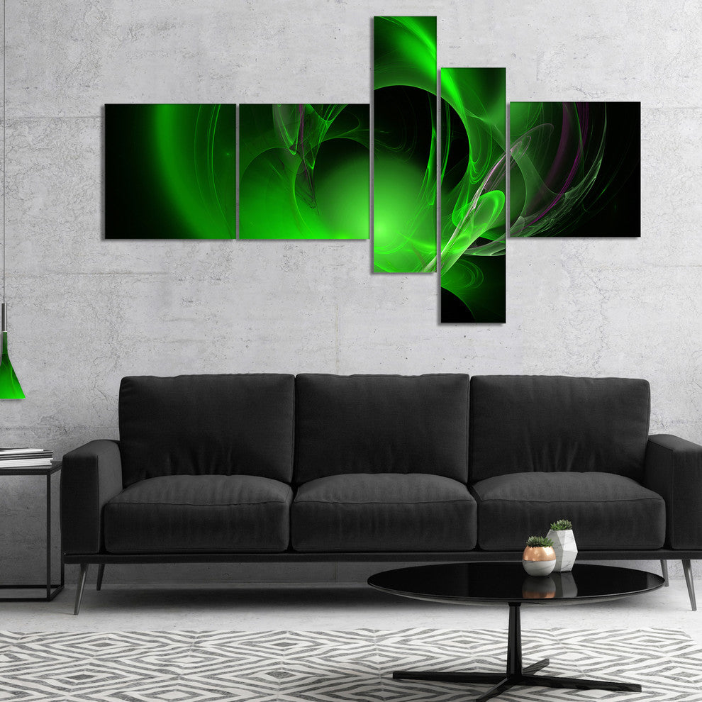 Green Galactic Nebula on Black, Abstract Wall Art Canvas, 60"x32", 5 panels