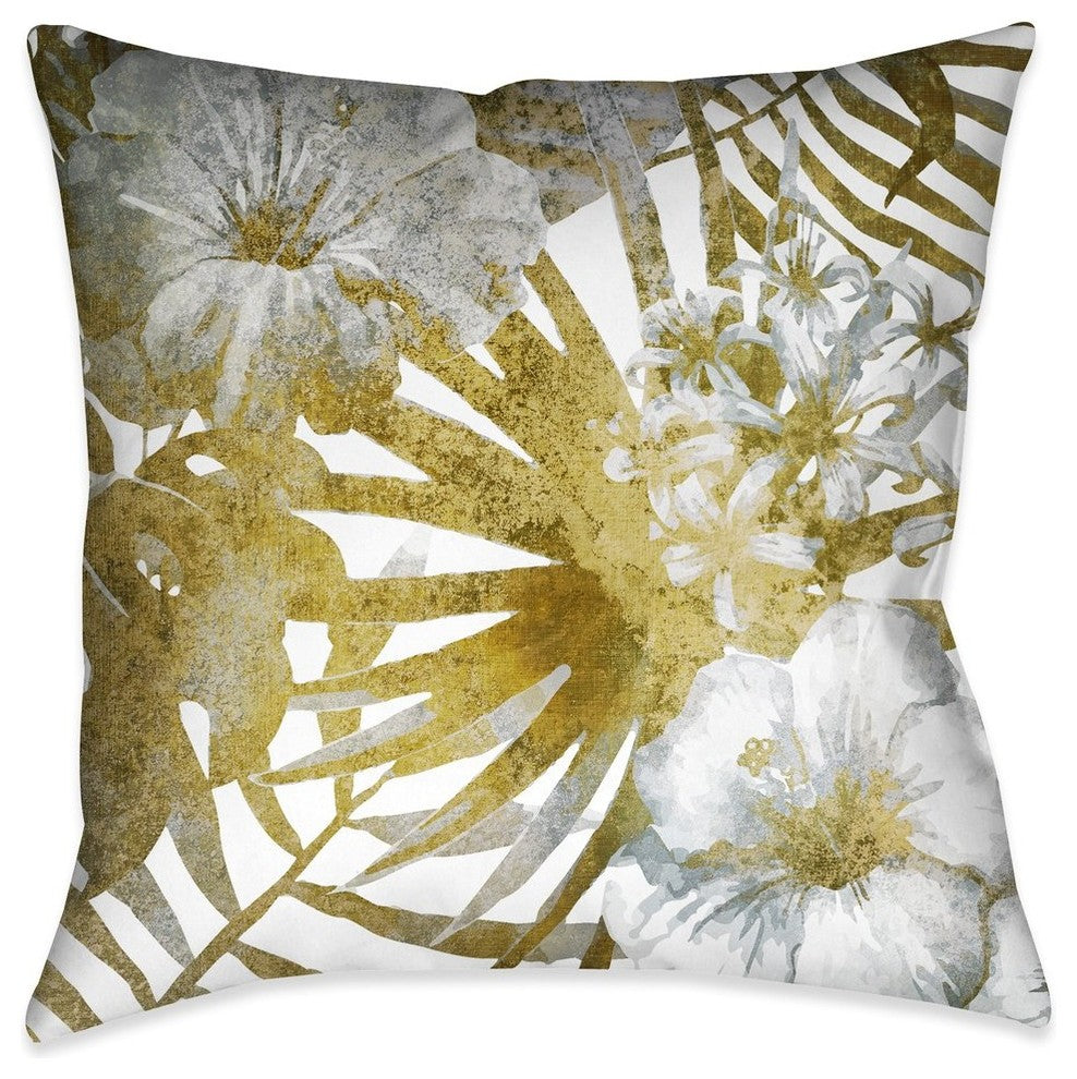 Gilded Tropical Bloom I Outdoor Decorative Pillow, 18"x18"