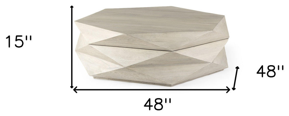 48" Natural Solid Wood Hexagonal Lift Top Coffee Table