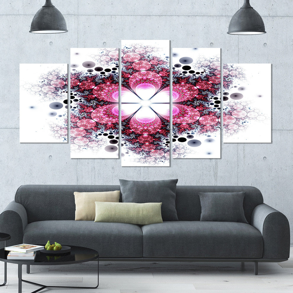 Violet Fractal Flower Pattern, Contemporary Wall Art Canvas, 60"x32", 5 Panels
